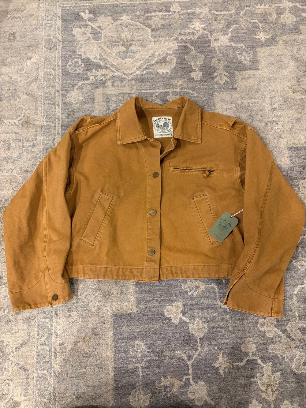 Dairy Boy Cropped Jean Jacket in Caramel Brown